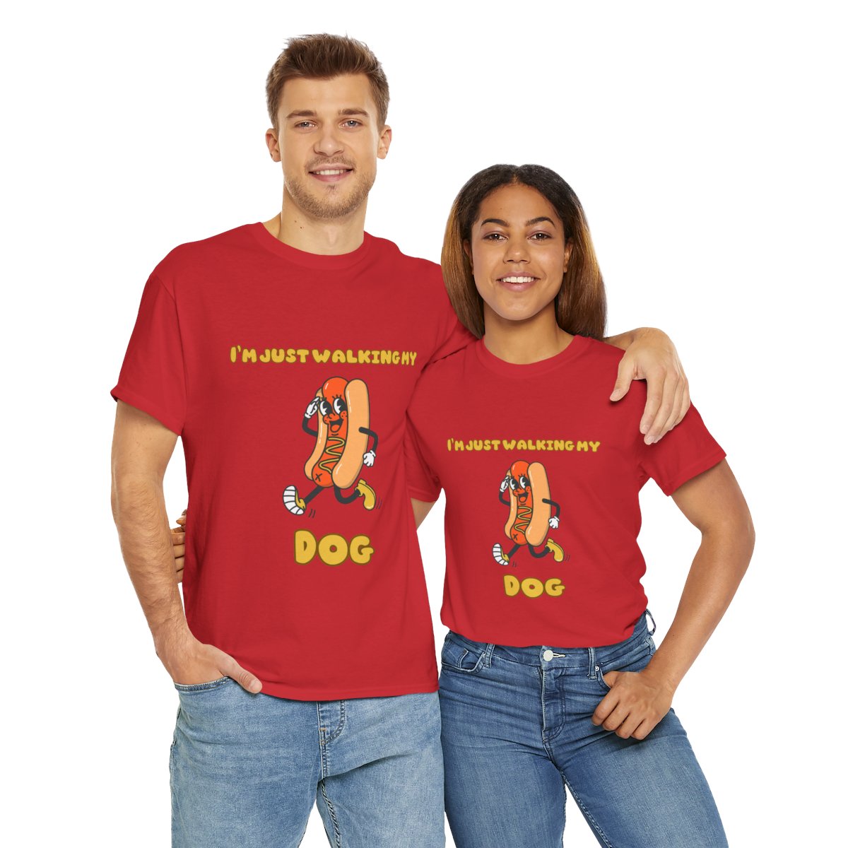 Funny Dog Walking Unisex Heavy Cotton Tee, Pet Lover Gift