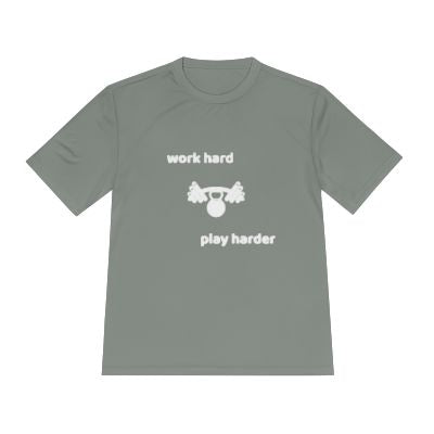 Work Hard, Play Hard Unisex Moisture Wicking Tee - Fitness Apparel, Workout Shirt, Athletic Tee