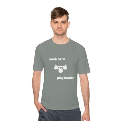 Work Hard, Play Hard Unisex Moisture Wicking Tee - Fitness Apparel, Workout Shirt, Athletic Tee