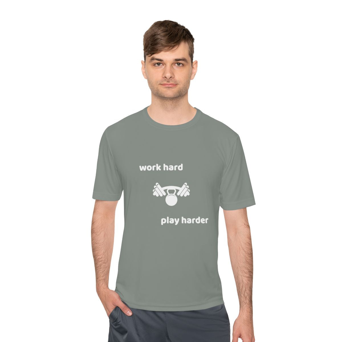 Work Hard, Play Hard Unisex Moisture Wicking Tee - Fitness Apparel, Workout Shirt, Athletic Tee