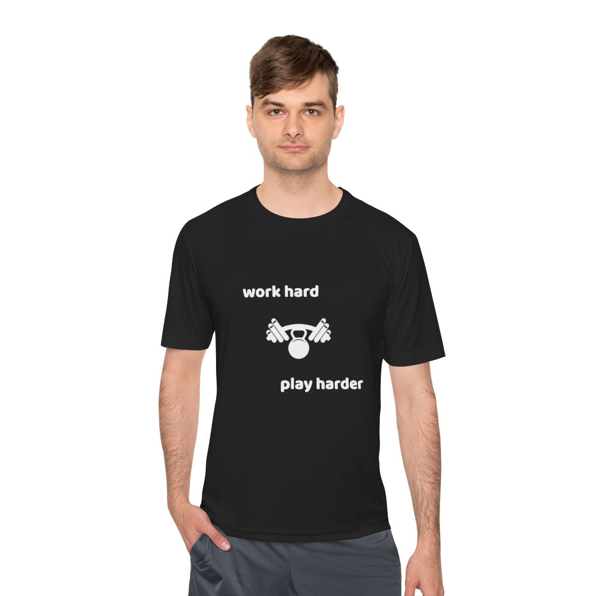 Work Hard, Play Hard Unisex Moisture Wicking Tee - Fitness Apparel, Workout Shirt, Athletic Tee